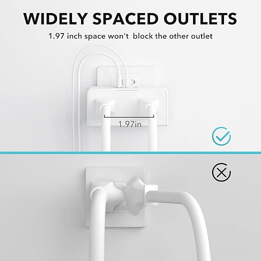 BN-LINK Multi Plug Outlet, Outlet Extender with 2 USB-A 1 USB-C 2 AC Oulets, 3 Prong Outlet Splitter for Dorm, School, Office, Home, Cruises Essentials for Ship and Travel, ETL Listed