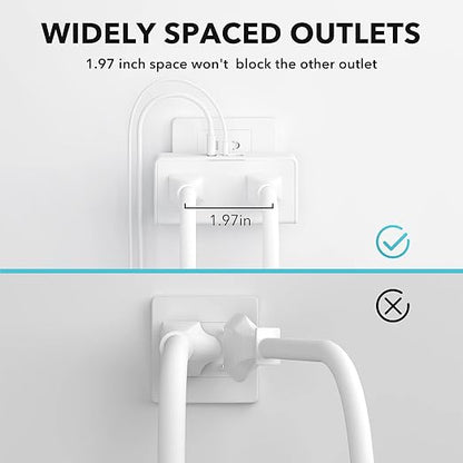 BN-LINK Multi Plug Outlet, Outlet Extender with 2 USB-A 1 USB-C 2 AC Oulets, 3 Prong Outlet Splitter for Dorm, School, Office, Home, Cruises Essentials for Ship and Travel, ETL Listed