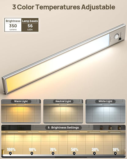 12inch Under Cabinet Lighting with Remote, 2500mAh Rechargeable Motion Sensor Light Indoor, LED Closet Lights with Timer, Dimmable, Magnetic, 3 Color Temps Wireless for Kitchen, Pantry, Stair, 8 Pack