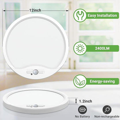 zemty 4Pack 12inch Motion Sensor Ceiling Lights Wired, 24W 2400lm 3CCT/3 Mode/30-120s Timer, Bright White LED Flush Mount Light Fixture Motion Activated for Closet Pantry Hallways Stairwells Garage