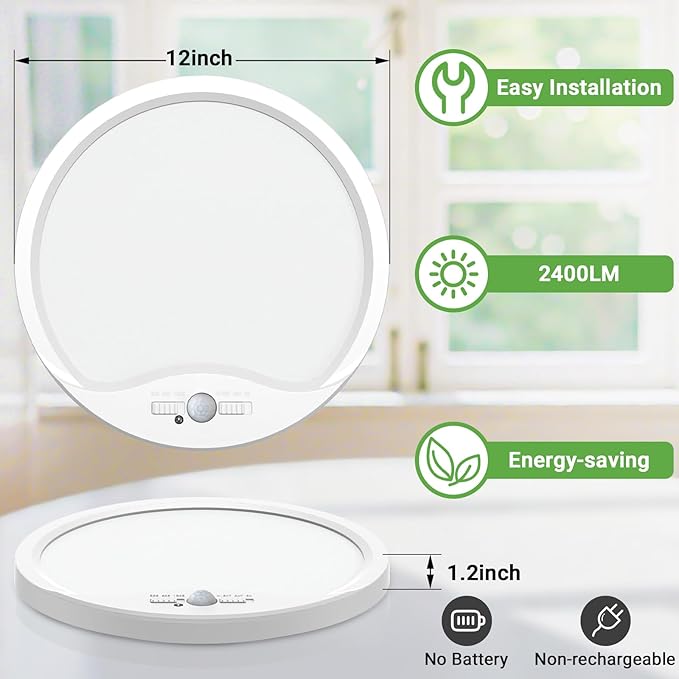 zemty 4Pack 12inch Motion Sensor Ceiling Lights Wired, 24W 2400lm 3CCT/3 Mode/30-120s Timer, Bright Black LED Flush Mount Light Fixture Motion Activated for Closet Pantry Hallways Stairwells Garage