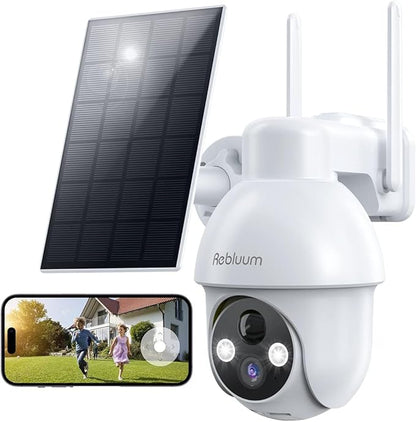 Security Camera Wireless Outdoor, 2K Solar Security Camera,Battery Powered 360°PTZ Outdoor Camera,Color Night Vision,2-Way Audio,PIR Motion Detection,Compatible with Alexa