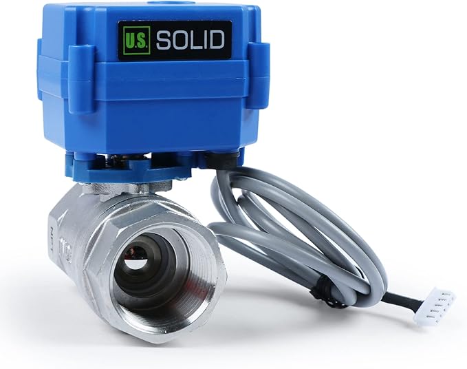U.S. Solid Water Leak Detector with Auto Shut-Off Valve & Sound Alarm, 1" NSF Certified 304SS Motorized Ball Valve with 3 Sensors, Smart Sensor System for Water Heaters, Laundry & Flood Prevention
