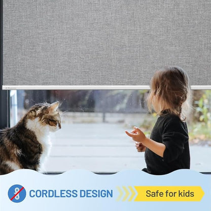 Motorized Blinds with Remote, [Free Solar Panels] Cordless Smart Blinds with Valance Cover, Blackout Electric Blinds with Remote Control, Automatic Roller Shades for Windows Light Gray 30" W x 72" H