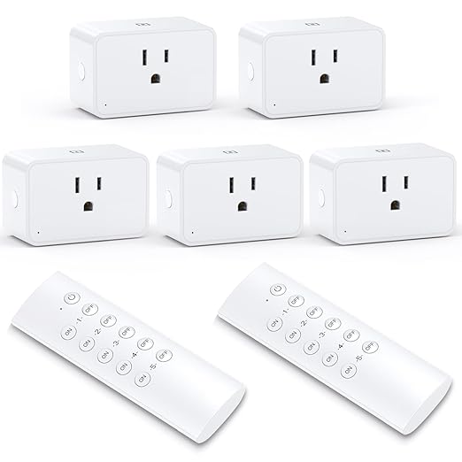 G-Homa Remote Control Outlet, Wireless Electrical Outlets Switch Plug for Household Appliances, Christmas Lights, 100FT Long Range, Learning Code, 1875W/15A, FCC & ETL Listed (5 Sockets+2 Remotes)