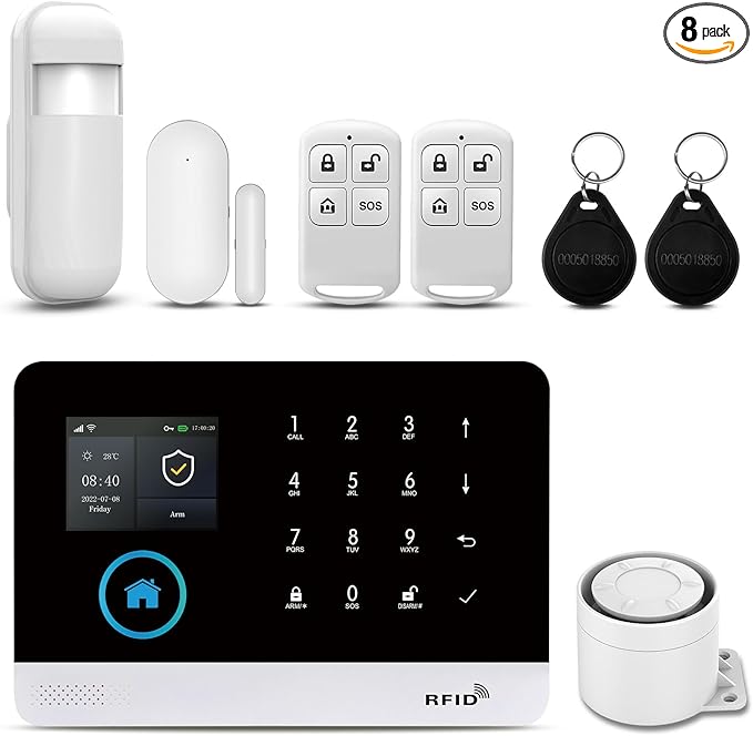 PGST Wireless Home Alarm System 8-Piece Kit, WiFi/4G Alarm System for Home Security with Phone APP Alert (Door Sensor,Siren, Remote, Motion Detector) for Home,Apartment, Work with Alexa(103F-US-A)