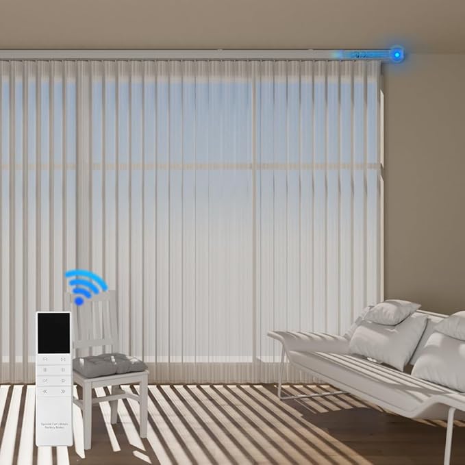 Motorized Sheer Vertical Blinds with Remote, Light Filtering Vertical Blind Sliding Door Blinds Remote Control Blinds for Sliding Glass Door Customize, Texture Grey
