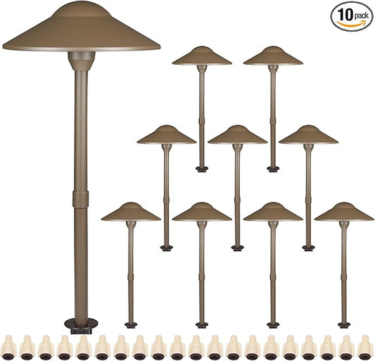 Lumina Lighting® Low Voltage Landscape Lighting Cast-Aluminum Path and Area Light Warm White 3W G4 LED Bulb and ABS Ground Stake Included for Yard Walkway Lawn PAL0108-BZLED10 (Bronze, 10-Pack)
