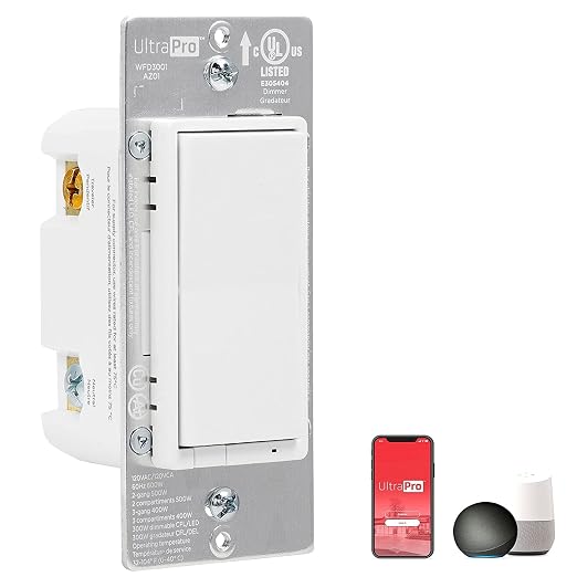 UltraPro Smart Dimmer Light Switch, White, Paddle, 1 Pack
