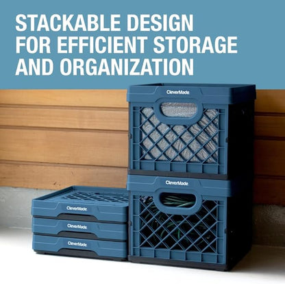 CleverMade Collapsible Milk Crate, 25L Storage Crate, Holds 50 lb, Obsidian (Pack of 6)