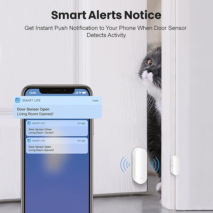 WiFi Door Sensor: Smart Window Contact Sensor, App Alerts, Programmable with Tuya/Smart Life Devices for Home Security & Smart Home Automation, Compatible with Alexa Google Assistant (1 Pack)