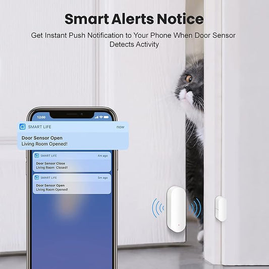 WiFi Door Sensor: Smart Window Contact Sensor, App Alerts, Programmable with Tuya/Smart Life Devices for Home Security & Smart Home Automation, Compatible with Alexa Google Assistant (1 Pack)