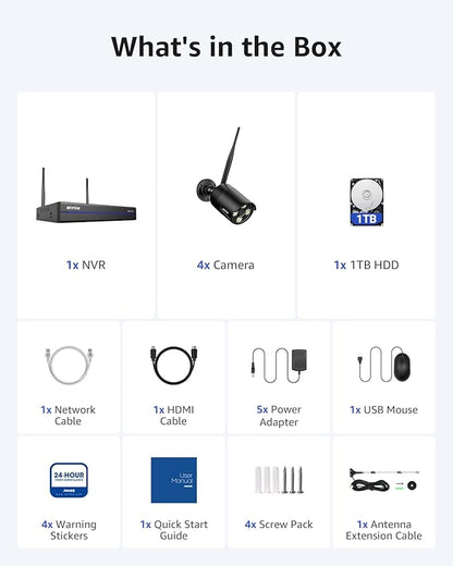 ANNKE Wireless Security Camera System-16CH Expandable 4K Security NVR, 4Pcs 2K Outdoor Cameras, 2-Way Voice, Motion Alert, Weatherproof, Mobile App-Controlled for Indoor/Outdoor Use, 1TB