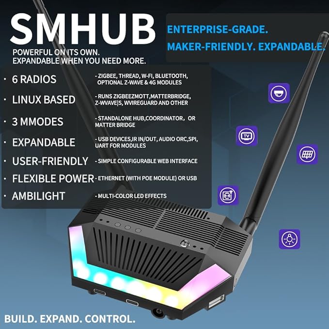 SMLIGHT SMHUB Zigbee Smart Home Integrated Device Controller Coordinator Matter Bridge Triple in One with PoE,Universal Gateway for Home Assistant/Zigbee2MQTT/ZHA (SMHUB)