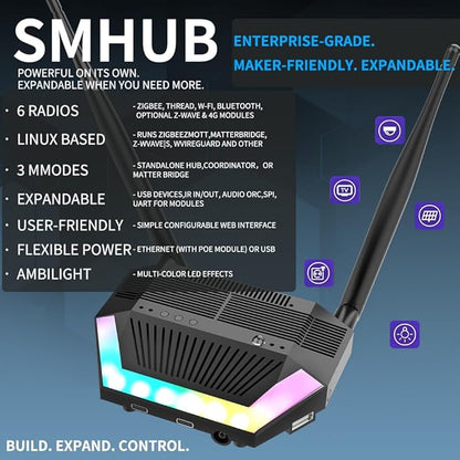 SMLIGHT SMHUB Zigbee Smart Home Integrated Device Controller Coordinator Matter Bridge Triple in One with PoE,Universal Gateway for Home Assistant/Zigbee2MQTT/ZHA (SMHUB)