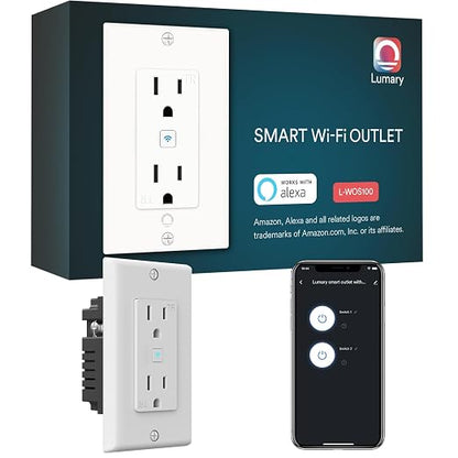 Lumary Smart Wall Outlet 110V 15Amp, Timer, Remote Control, ETL FCC, Group | Tamper-Resistant, No Hub Required, 2.4G WiFi Outlet, Works with Alexa/Google Home, Kitchen/Bedroom/Living Room/Office, 1 Pack