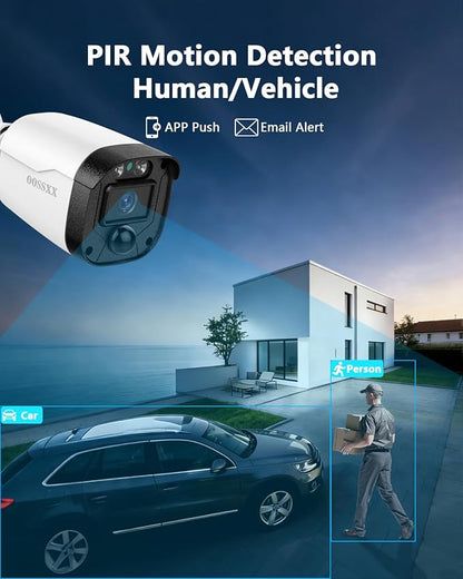 OOSSXX (2026 Update) 5MP Wired Security Camera System Outdoor, 8CH DVR (No Hard Drive), 4 x 122° Wide Angle Home Surveillance Cameras, IP67 Waterproof, Free App No Monthly Fee, Remote Control