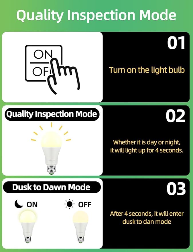 HEKEE Dusk to Dawn Sensor Light Bulbs LED A19 900 Lumens, Outdoor Porch Lights, 60 Watt Equivalent, Warm White 2700K Soft White Security Bulb(Auto on/Off), E26 Screw Base(4 Pack)