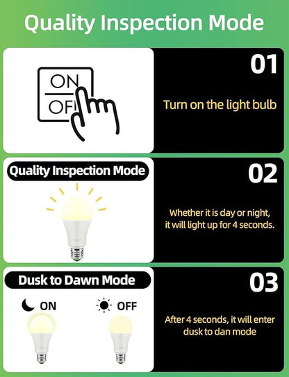 HEKEE Dusk to Dawn Sensor Light Bulbs LED A19 900 Lumens, Outdoor Porch Lights, 60 Watt Equivalent, Warm White 2700K Soft White Security Bulb(Auto on/Off), E26 Screw Base(4 Pack)