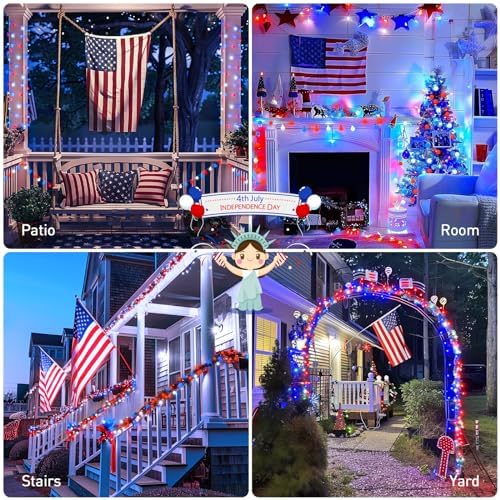 JMEXSUSS Connectable 33ft 100 LED Red White and Blue Lights Indoor Outdoor