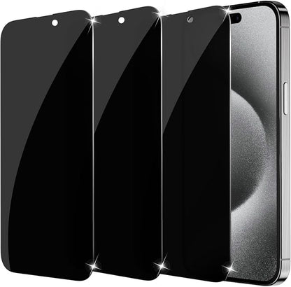 3-Pack for Privacy Screen Protector for iPhone 15/15 Pro, Sensor Protection, Anti Spy Private Tempered Glass Film, Touch Sensitive, Bubble-Free, 9H Hardness Screen Protection 6.1 Inch