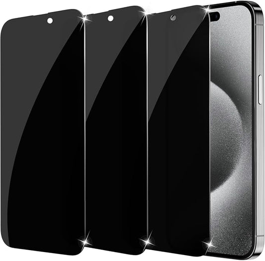 3-Pack for Privacy Screen Protector for iPhone 15/15 Pro, Sensor Protection, Anti Spy Private Tempered Glass Film, Touch Sensitive, Bubble-Free, 9H Hardness Screen Protection 6.1 Inch
