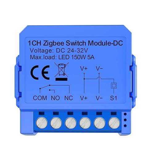 1CH Dry Contact Passive Output Wi-Fi Switch Module,Input DC 24-32V, Tuya app Remote Control Lights Gate Opener,Compatible with Alexa
