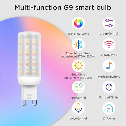 I-SHUNFA Wi-Fi RGBCW Smart G9 LED Bulbs,Compatible with Alexa/Google Home,Multicolour Dimmable,2700K-6500K,4W,400LM AC 120V,Brightness Adjustable 1%-100%,with Musical Rhythm LED Light Bulb,2 Pack