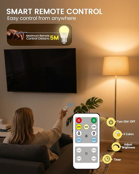 E26 LED Light Bulb with Remote Control, 3 Colors (3000K-6000K) E26 Dimmable Light Bulb for Living Room Bedroom, Remote Control Light Bulbs with Timing, Memory Function (2-Pack)