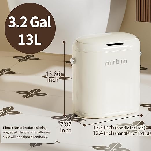 MRBIN Trash Can for Bathroom, Automatic Touchless Garbage Bin with Lid,3.43 Gallon for Office and Kitchen, Electric Motion Sensor Bedroom Bin, Cream White, MACE0102