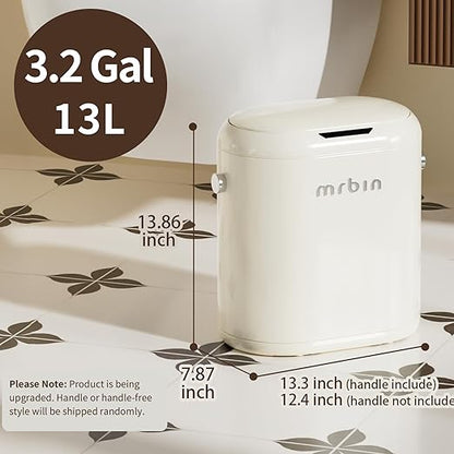 MRBIN Trash Can for Bathroom, Automatic Touchless Garbage Bin with Lid,3.43 Gallon for Office and Kitchen, Electric Motion Sensor Bedroom Bin, Cream White, MACE0102