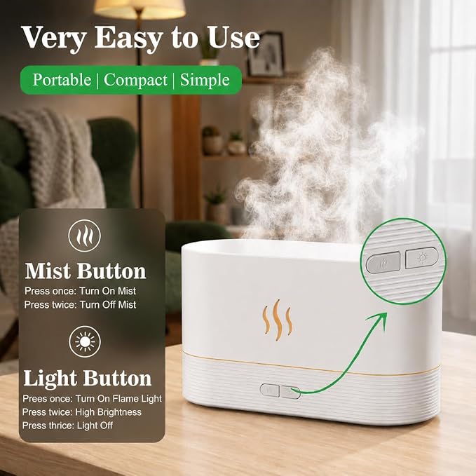 Aegci Flame Air Diffuser Humidifier, 180ML Essential Oil Diffuser with Fire Mist Effect, Ultrasonic Aroma Diffuser, 2 Brightness Modes, Auto-Off, for Bedroom Home Office(Black)