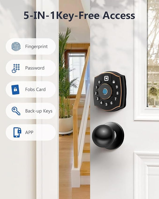 Geek Smart Fingerprint Deadbolt Lock with Keypad, Smart Deadbolt with Code, Electronic Door Locks for Front Door, Keyless Entry Door Lock, App Control, for Hotel, Homestay, Airbnb