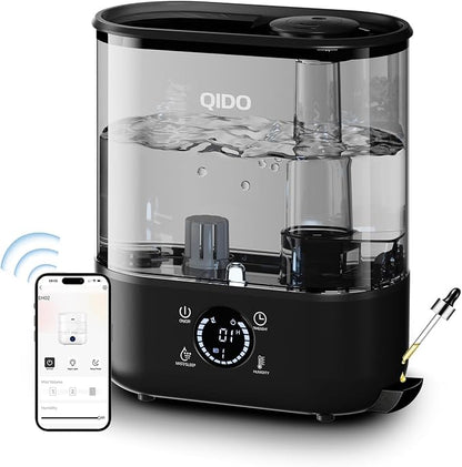 COMHOMA Humidifiers for Bedroom, 5L Top Fill for Large Room, 36H Runtime, 28 dB Quiet Cool Mist Air Humidifier for Baby Nursery, Plants, Indoor, APP/7-color Nightlight, Easy to Clean & Fill, Black