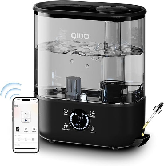 COMHOMA Humidifiers for Bedroom, 5L Top Fill for Large Room, 36H Runtime, 28 dB Quiet Cool Mist Air Humidifier for Baby Nursery, Plants, Indoor, APP/7-color Nightlight, Easy to Clean & Fill, Black
