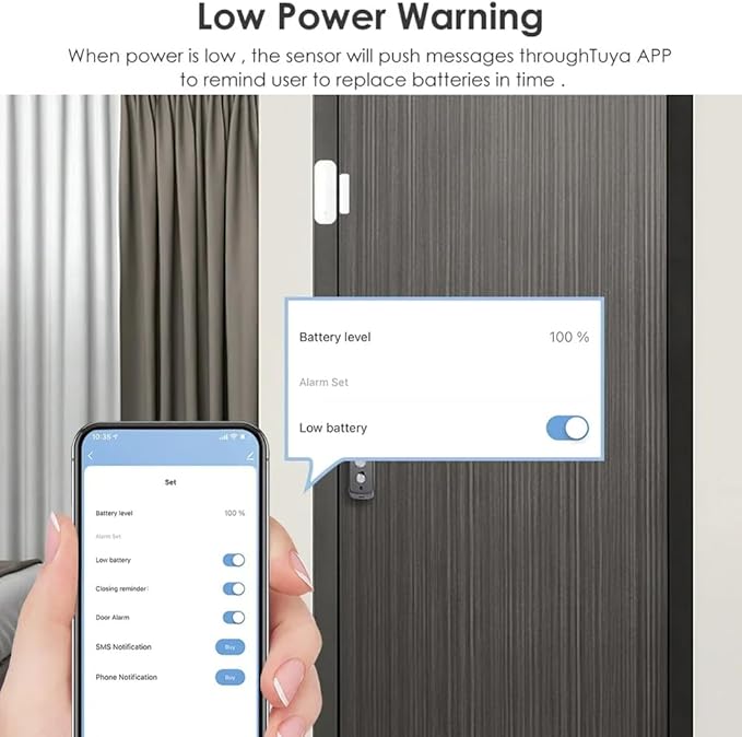 WiFi Door Sensor,Smart Door Open/Closed Detectors,2.4G WiFi Door Sensor, Tuya/Smart Life Contact Sensors for Home Security & Smart Home Automation, Compatible with Alexa Google Assistant (Black)