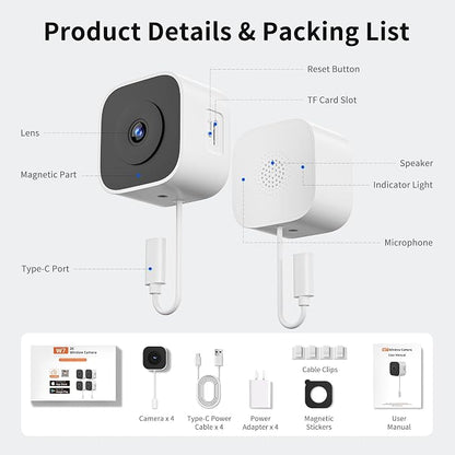 2K No-Drill Window Camera 4 Pack, 2.4GHz & 5GHz WiFi Window Cameras for Home Security, Anti-Glare, Magnetic Mounted, Color Night Vision, 24/7 Recording, Human & Motion Detection, Works with Alexa