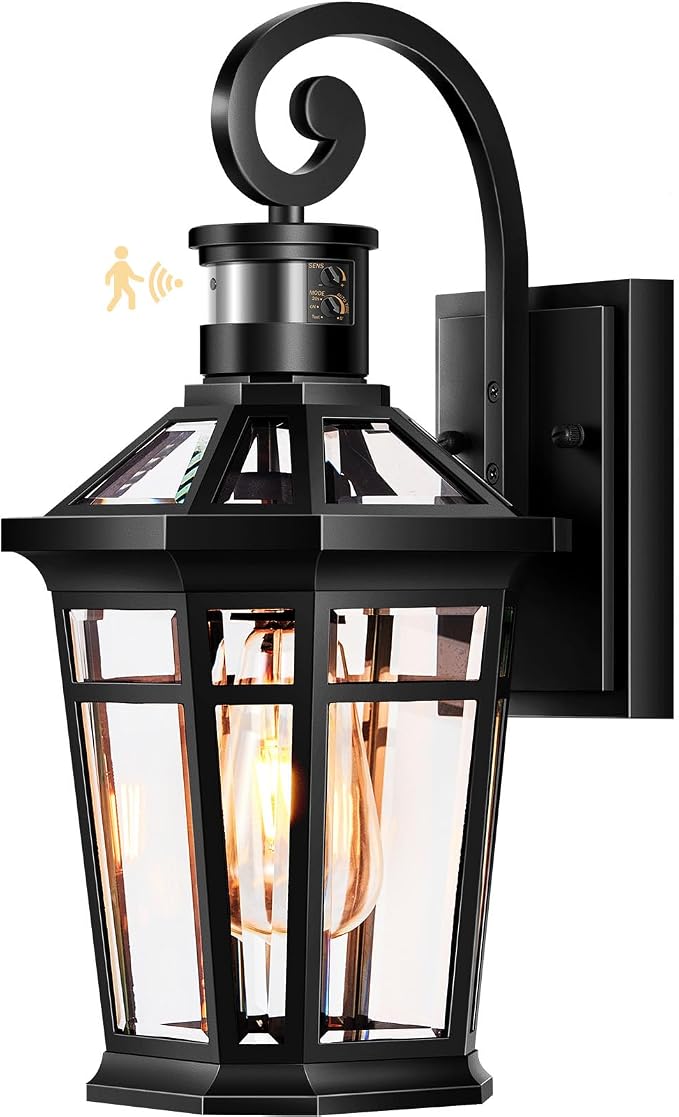 Motion Sensor Outdoor Wall Lights, Black Dusk to Dawn Porch Light
