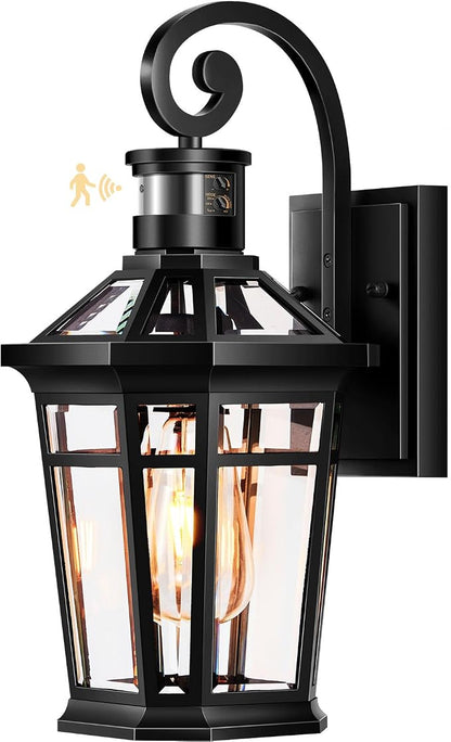 Motion Sensor Outdoor Wall Lights, Black Dusk to Dawn Porch Light