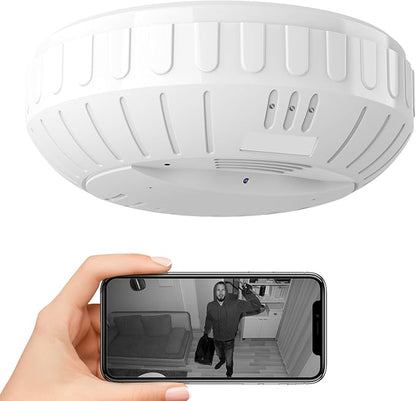 WiFi Fake Smoke Detector Camera PTZ Left/Right Rotation 350 Degrees 2K Security Cam Motion Detection Hidden HD Night Vision Spy, Indoor Camera for Home/Office, 2.4G/5G WiFi
