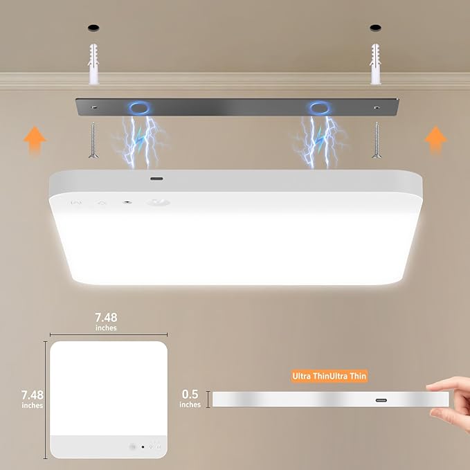 WhitePoplar Rechargeable Motion Sensor Ceiling Light with Remote - Magnetic Wireless Closet Lights, 400LM Closet Lights Motion Sensored Indoor for Bathroom Closet Pantry Porch and Hallways 2Pack