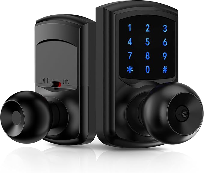 HIDALIFE Keyless Entry Door Lock, Keypad Door Lock with Handle, Smart Locks for Front Door,Touchscreen, One-Touch Toggle for Passage Mode, Matte Black 4 Pack (Not Double Sided
