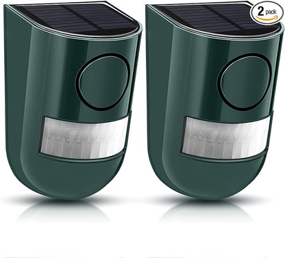Qualirey Solar Sound and Light Alarm Motion Sensor 129db Outdoor Security Siren Waterproof Activated Detector Driveway Alarm 6 LEDs Flash Warning Deterrent Strobe System for Home, Farm(Green,2 Pack)