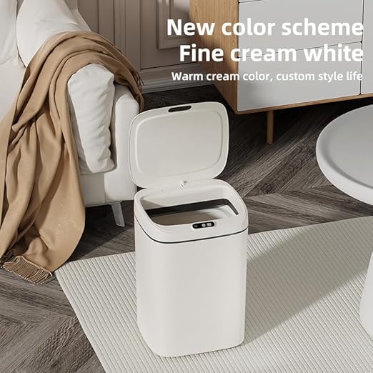 Automatic Motion Sensor Trash Can with Lid, 4.2 Gallon Touchless Smart Garbage Bin, Hands-Free Opening by Wave, Kick or Knee, USB Rechargeable, for Kitchen, Bathroom, Office, Bedroom