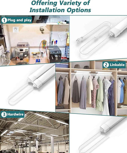 WNSNOU Plug-and-Play LED Shop Light - Waterproof, Linkable, 18W 2000LM, 5000K, with NO/Off Switch - Perfect for Ceiling, Closet, and Workshop - 2FT (2PCS)
