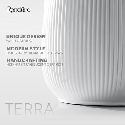 RONDURE Modern Ceramic Decorative Table Lamp Living Room Bedroom Bedside | Handcrafted Unique Warm Ambient Lighting Lamp, Accent White Translucent Ceramic shade, Fully Dimmable, Corded, Bulb Included