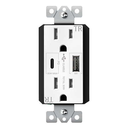 TOPGREENER USB Outlet Receptacle,36W USB Type C Wall Outlet, White, 1Pack | Power Delivery 15Amp Duplex Tamper-Resistant Receptacle, UL Listed, USB C Outlet for Smartphone,Tablet,Laptop,TU215PD30AC-W