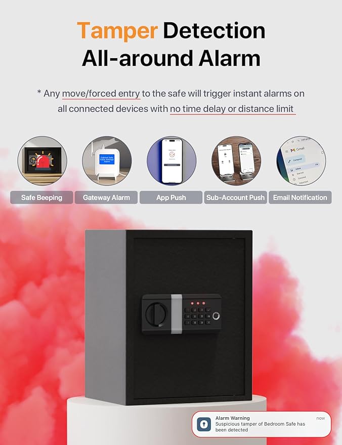FORFEND Smart Fingerprint Safes | WiFi Safe Box App Unlock/Alarm | Voice Command, Kidnap SOS Alarm, Tamper Proof, Frozen Mode | Biometric Caja Fuerte Money Lockbox History Track Remote Live Monitor