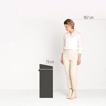 Brabantia Press-Top Kitchen Trash Can with Flat Back | Soft Beige | 10.6 Gallon / 40L | Home Trash Can with Soft-Touch Stay-Open Lid & Removable Inner Bucket | Fits Flat Against Walls | + Trash Bags
