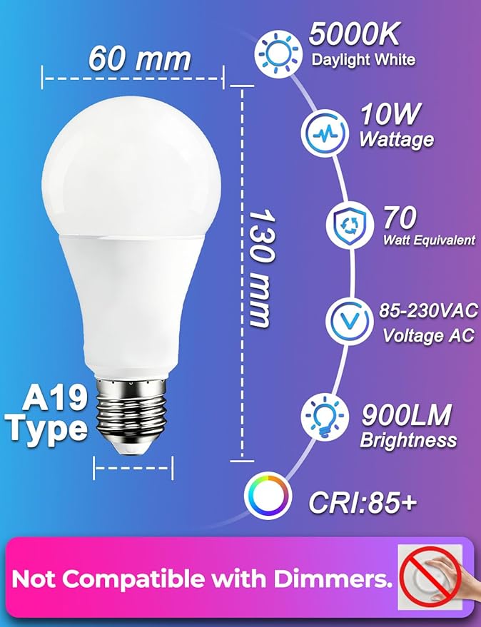 ILC LED Color Changing Light Bulb, 120 Colors, 5700K Daylight White, 70 Watt Equivalent with Remote Control RGBW RGB Daylight and White – Timing Function - A19 E26 Edison Screw (2 Pack)